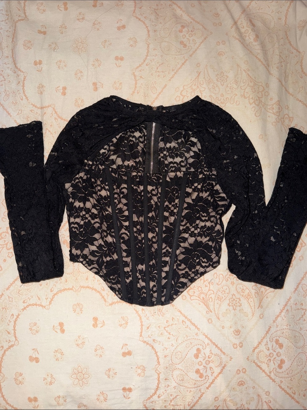 PrettyLittleThing Black Lace Corset-Style Bodysuit